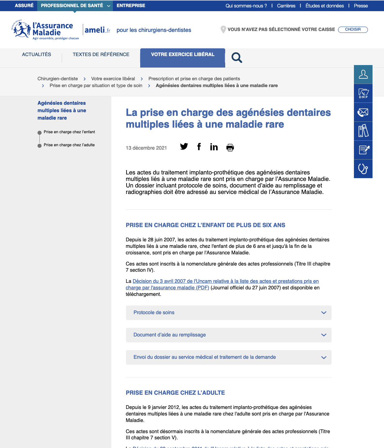 Image Site Ameli Page Agénésies dentaires dentistes