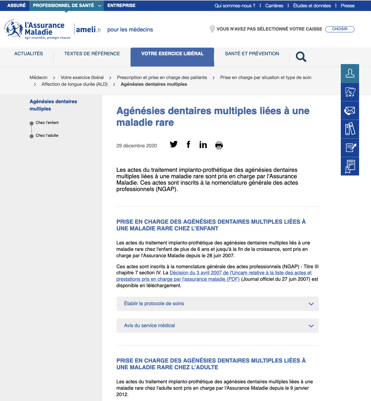 Image Site Ameli Page Agénésies dentaires médecins