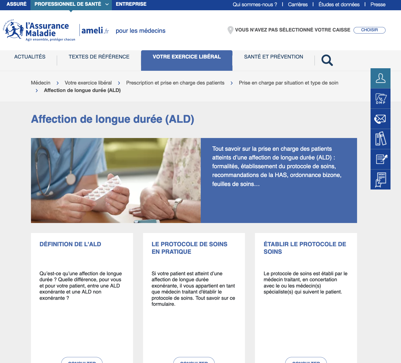 Image Site AMELI Page complète ALD médecins