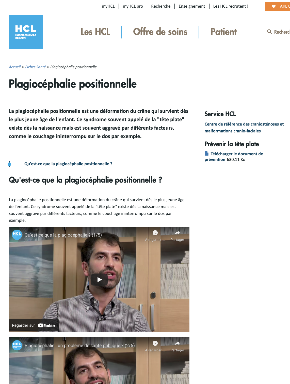 Image site CHU Lyon Page Plagiocéphalie positionnelle