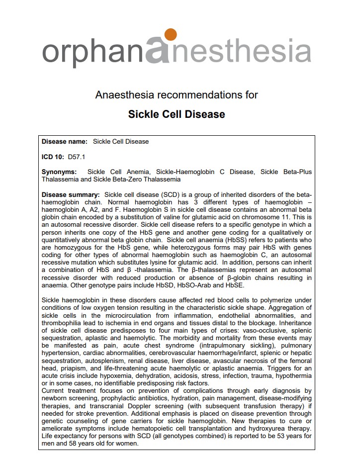 orphananesthesia drepanocytose